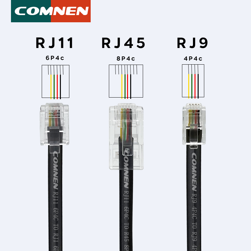 COMNEN RJ9 -RJ9/RJ11-RJ45 Telefon-Datenkabel 4P4C 6P4C 8P4C Stecker auf Stecker Modulares Datenkabel Handset Sprachverlängerungsdatenkabel