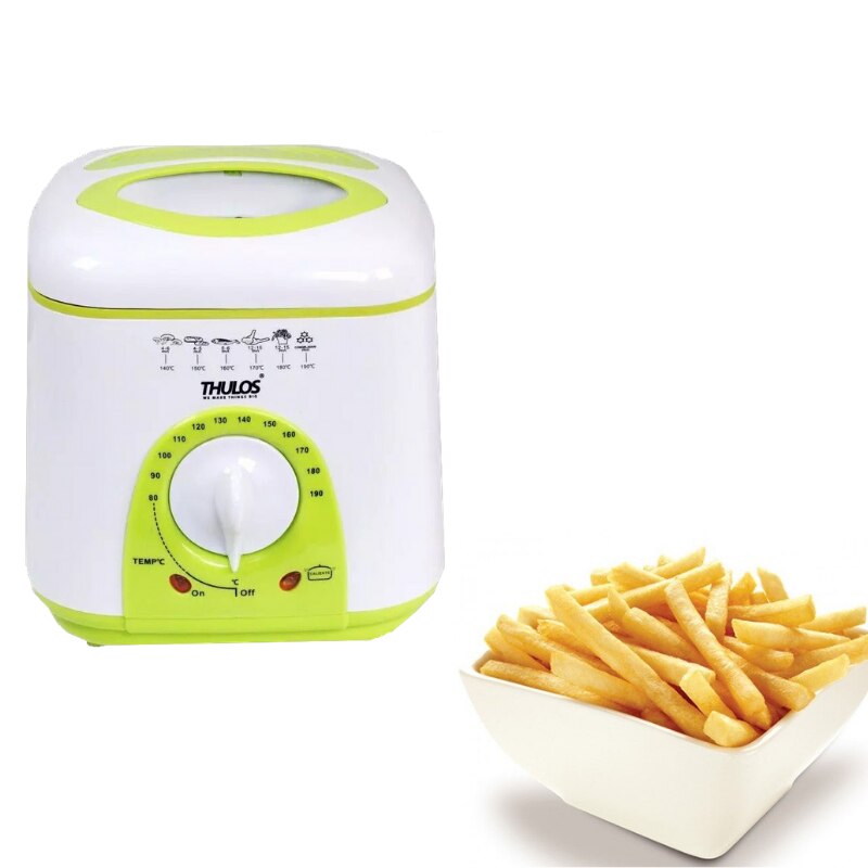 Thulos Freidora Eléctrica TH-FR10 1L Cesta Desmontable Termostato Ajustable 80-90 ºC 950W Pies de Goma Antideslizante