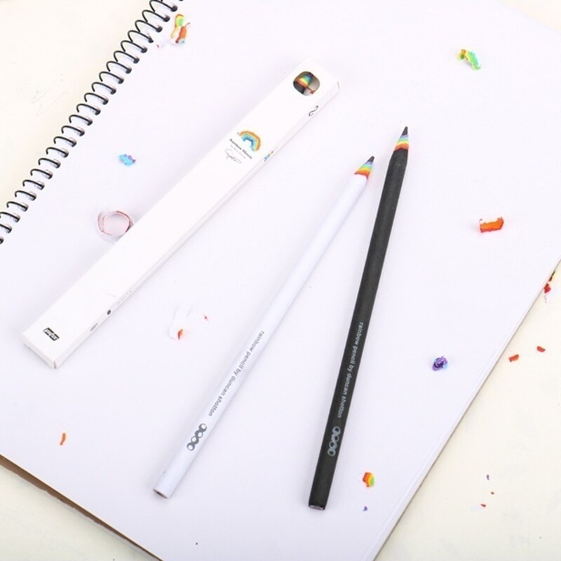 2 uds. De lápices de madera de arcoíris para niños, lápices cilíndricos con degradado Kawaii para estudiantes, material escolar lápiz de papelería