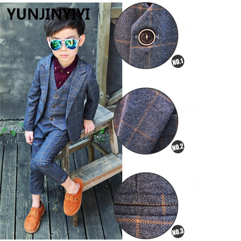 YUNJINYIYI Boys Formal Suits For Weddings England Style Man Child Blue Party Tuxedos Boys Formal Suits Blazer+Pants+Vest