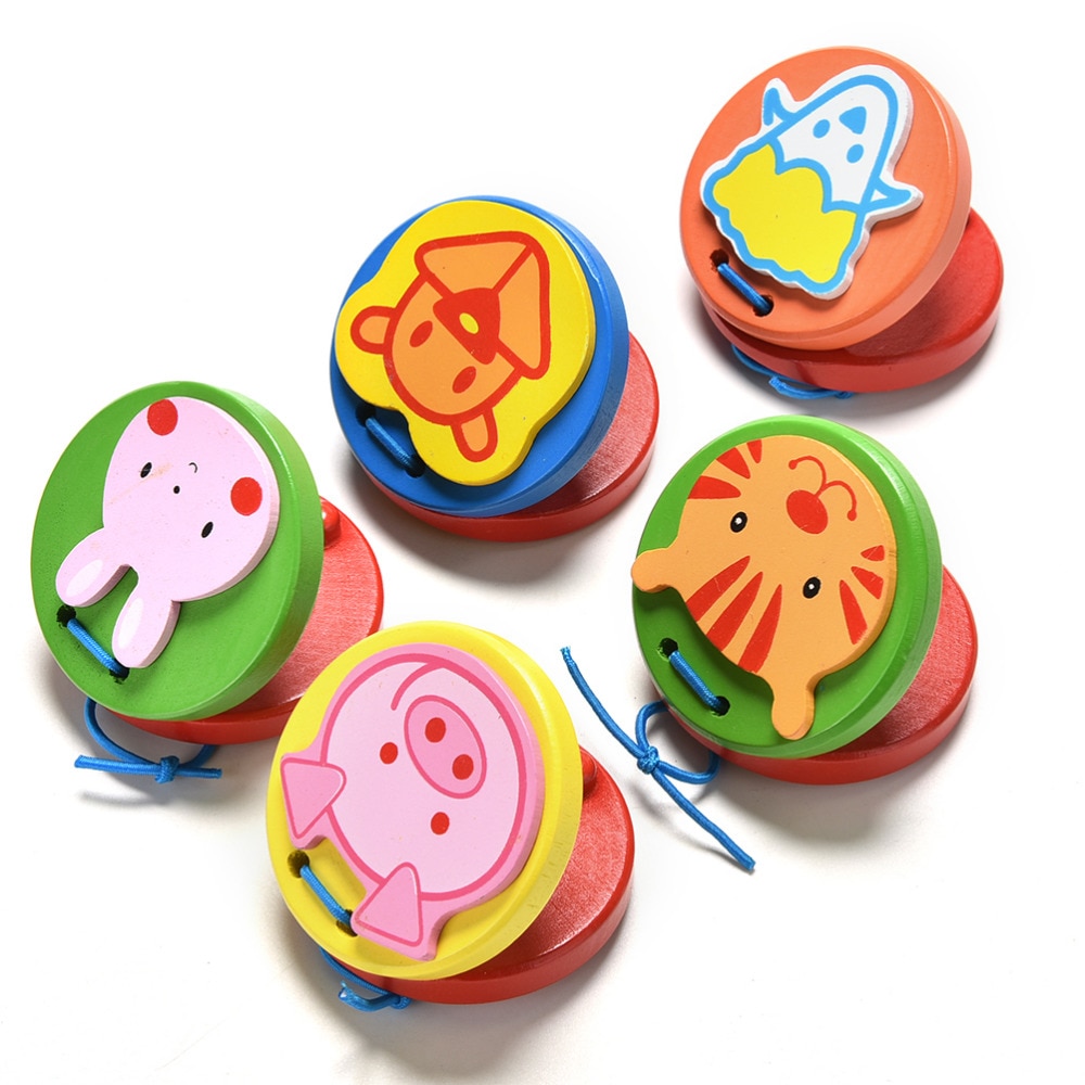 Castañuela de madera Clapper mango instrumento Musical de juguete dibujos animados castañuelas Encantadores Niños niño bebé