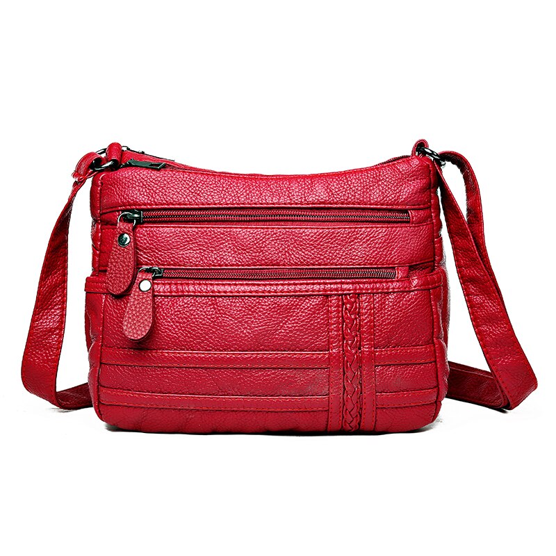 Women Bag Washed Pu Soft Leather Shoulder Bag Multi-layer Crossbody Bags Small Bag Brand Red Handbag Purse: A