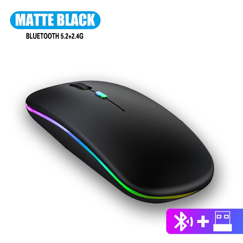 Wireless Mouse 2.4Ghz USB RGB Bluetooth 5.2 Mouse Wireless Computer Silent Mause LED Backlit Ergonomic Gaming Mouse For Laptop: RGB Bluetooth Black