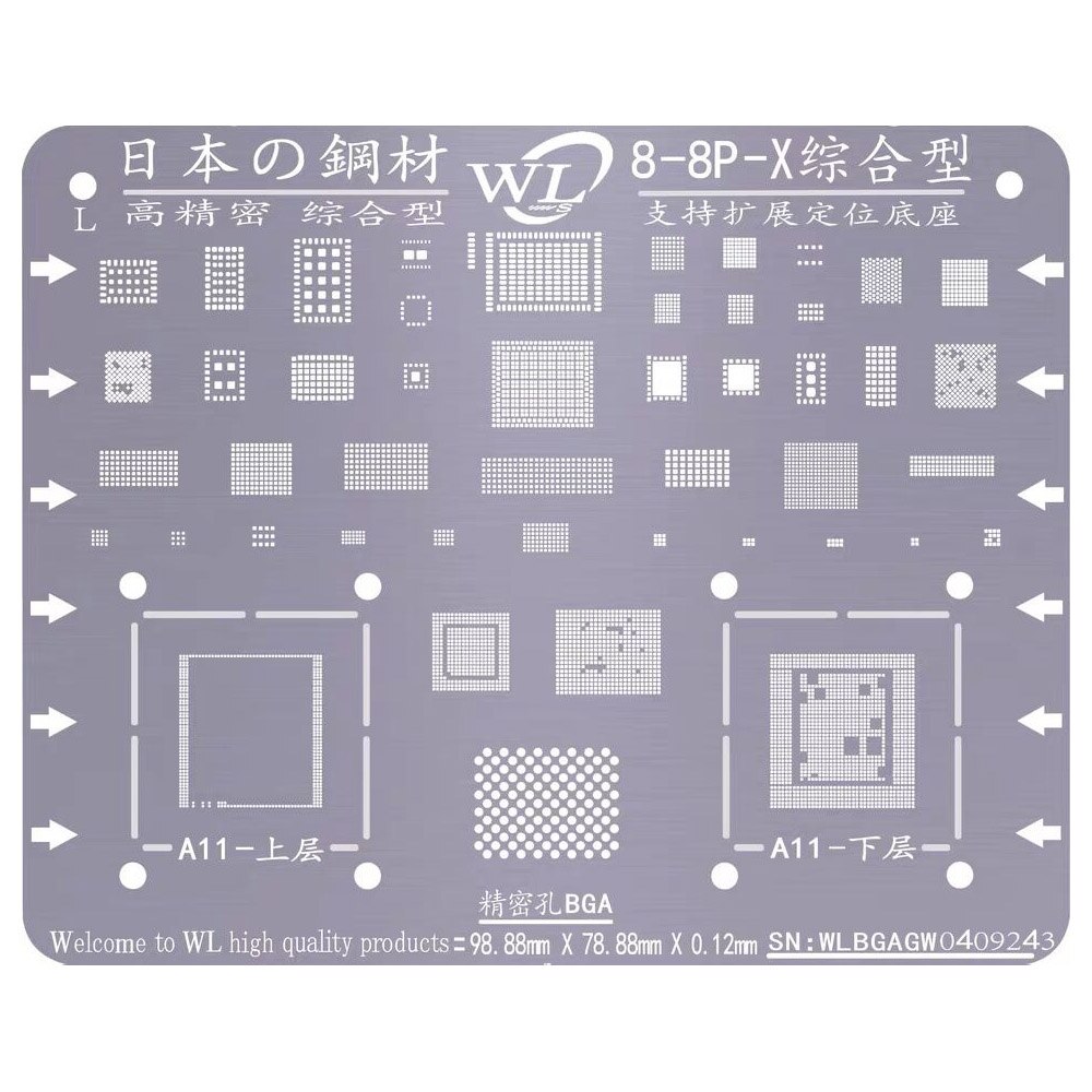 Wl Bga Reballing Stencil Voor Iphone 11 11pro Max Xr Xsmax 8 7 6S 6Plus X chip Cpu Nand Stencil: for 8 8plus