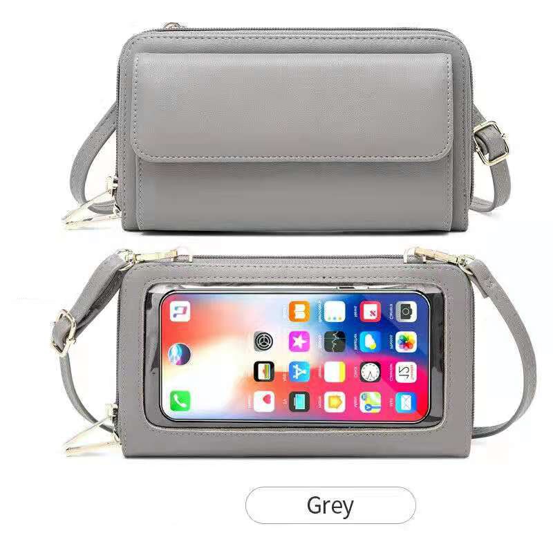 Touch Screen da donna borsa a tracolla sottile borsa per cellulare piccola custodia Rfid Smart portafoglio lungo Designer di marca Flip borse da polso blu: Grey