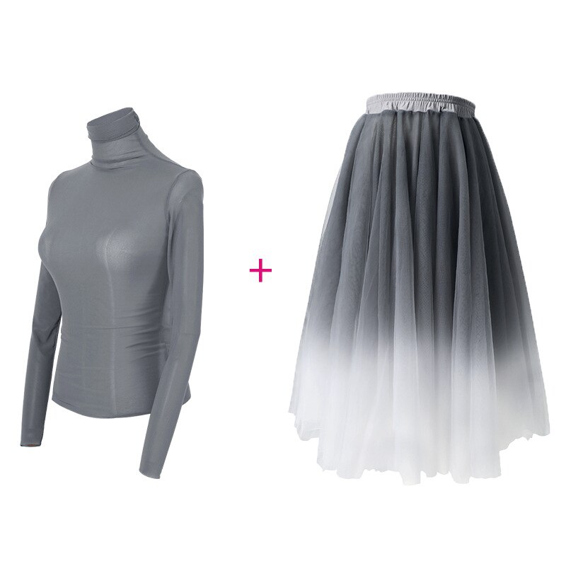 1pcs/lot vintage Women Ballet costumes Adults Dance long sleeve top Skirts Adults Soft Gradient Gray Ballet Dress: 4 / S