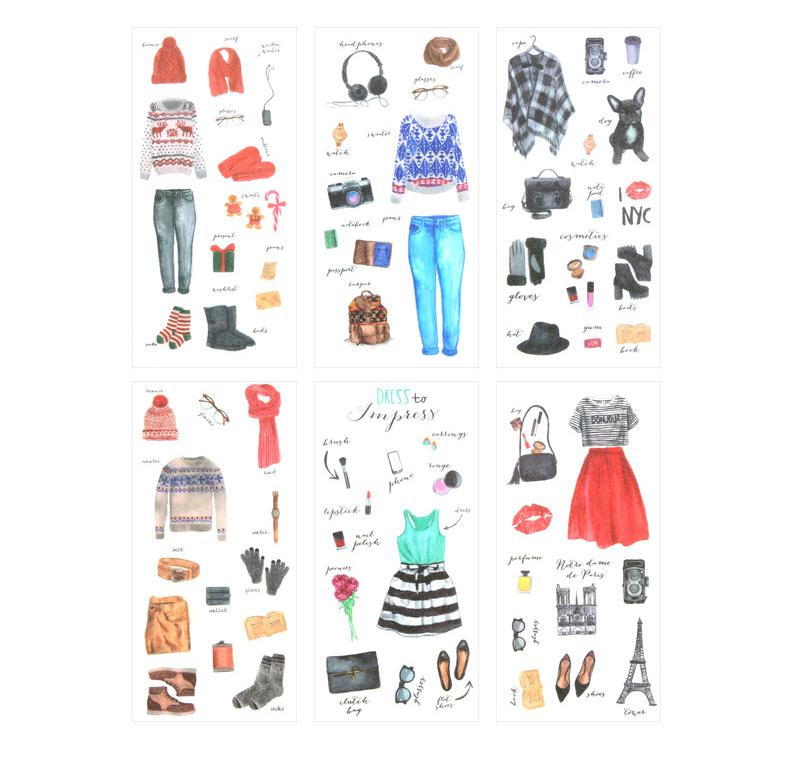 6 Sheets/pack Collection Stickers Set Decorative Stationery Sticker Scrapbooking DIY Diary Album Decoration Stick Label: Default Title