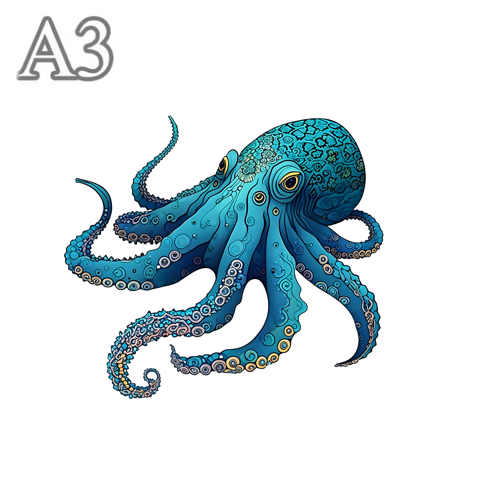 Octopus Pattern Wooden Puzzle, Irregular Animal Shapes, Stress Relief Toys, Birthday: WHITE