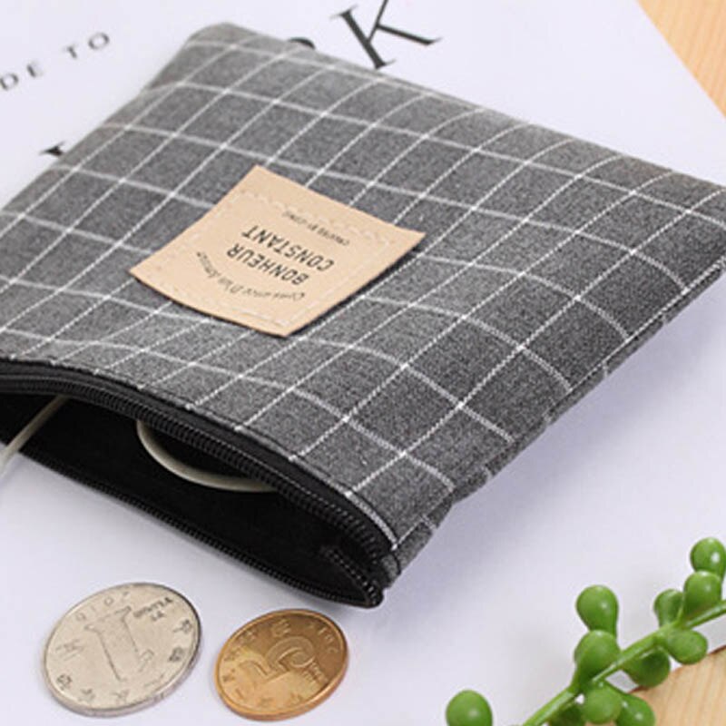 canvas gray Grid Pencil Bag red blue stripe Pencil Bag bonheur constant Pencils Bags navy color