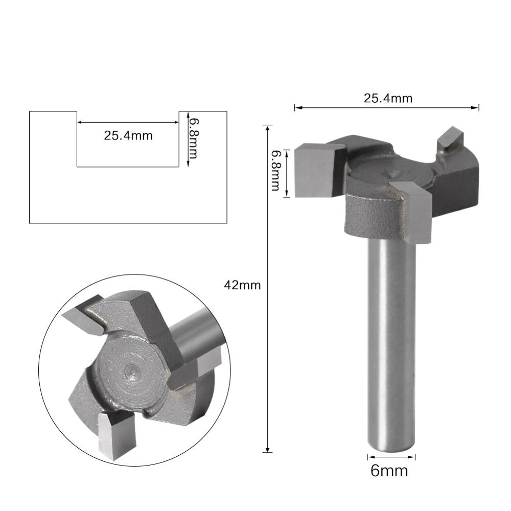 6mm varsi 1/4 ″varsi 3 hammasta t-ura jyrsinterä jyrsintä suora reuna ura jyrsintä leikkauskahva puuntyöstölle