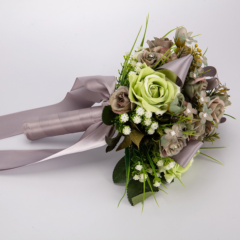 Artificial Wedding Flowers Wedding Bouquets For Brides Handmade 7 Colors Bridal Bouquets with Ribbon Buque de noiva