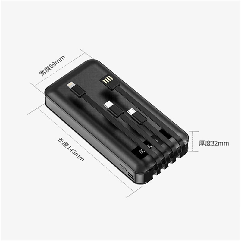 20000mAh Uitra Große Kapazität Gebaut in Kabel Energie Bank Tragbare LED Digital Anzeige Bildschirm Energie Für iPhone 12 Profi huawei