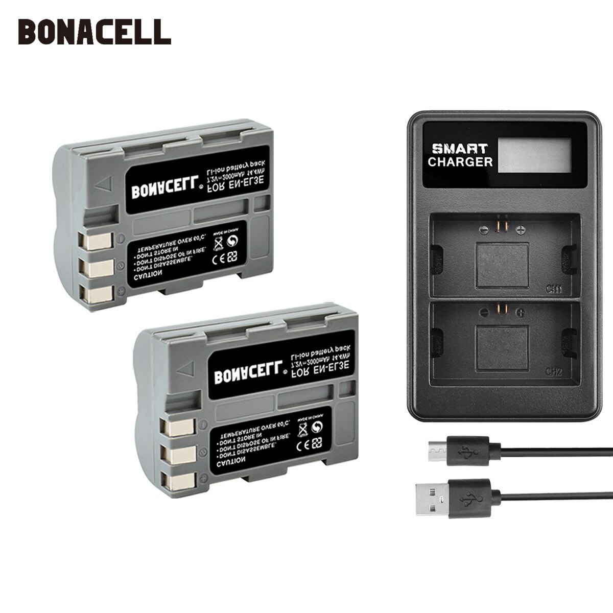 Bonacell 2000 Mah EN-EL3e En EL3e EL3a ENEL3e Batterij + Batterij Lcd Dual Charger Voor Nikon D300S D300 D100 D200 d700 D70S D80 L70