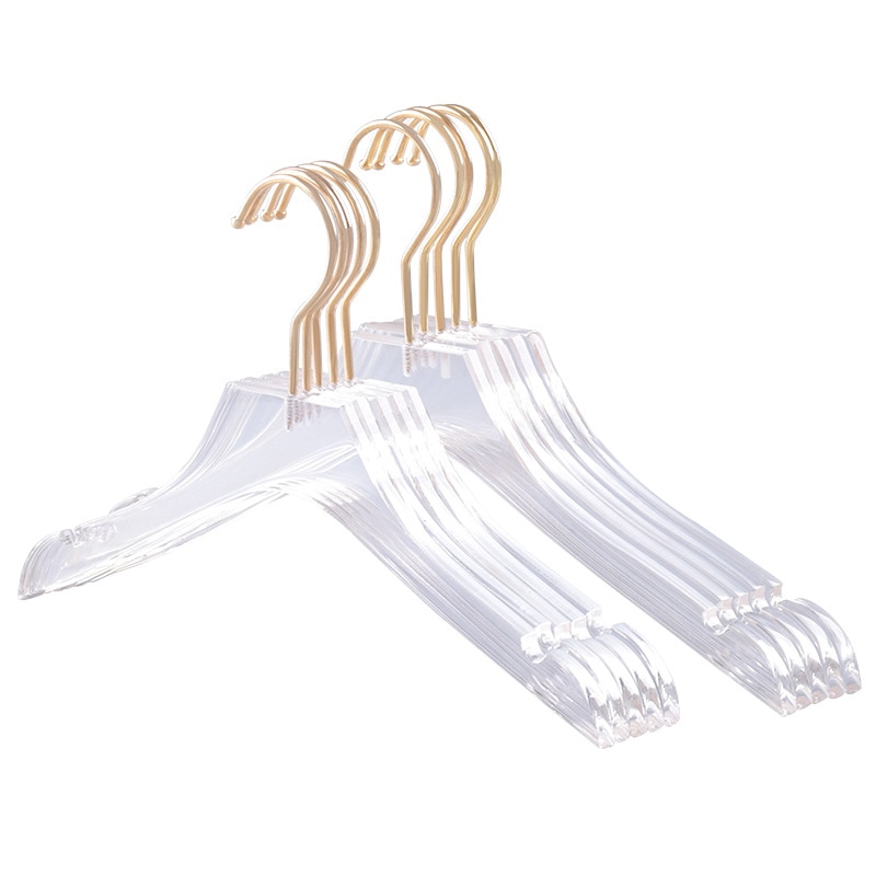 5 Stck Klar Acryl KleiderbüGel mit Gold Haken, transparent Hemden Kleid KleiderbüGel mit Kerben für Dame freundlicher L