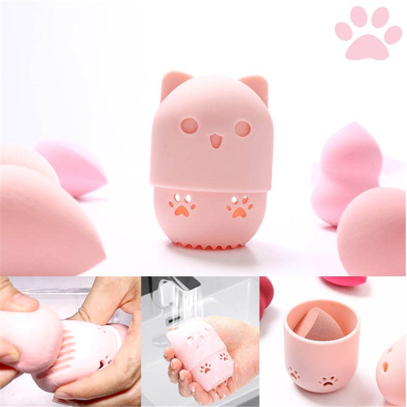 Kitten Soft Silicone Powder Puff Drying Puff Blender Beauty Sponge Travel Case Holder Sponge Egg Capsule Display Rack Egg