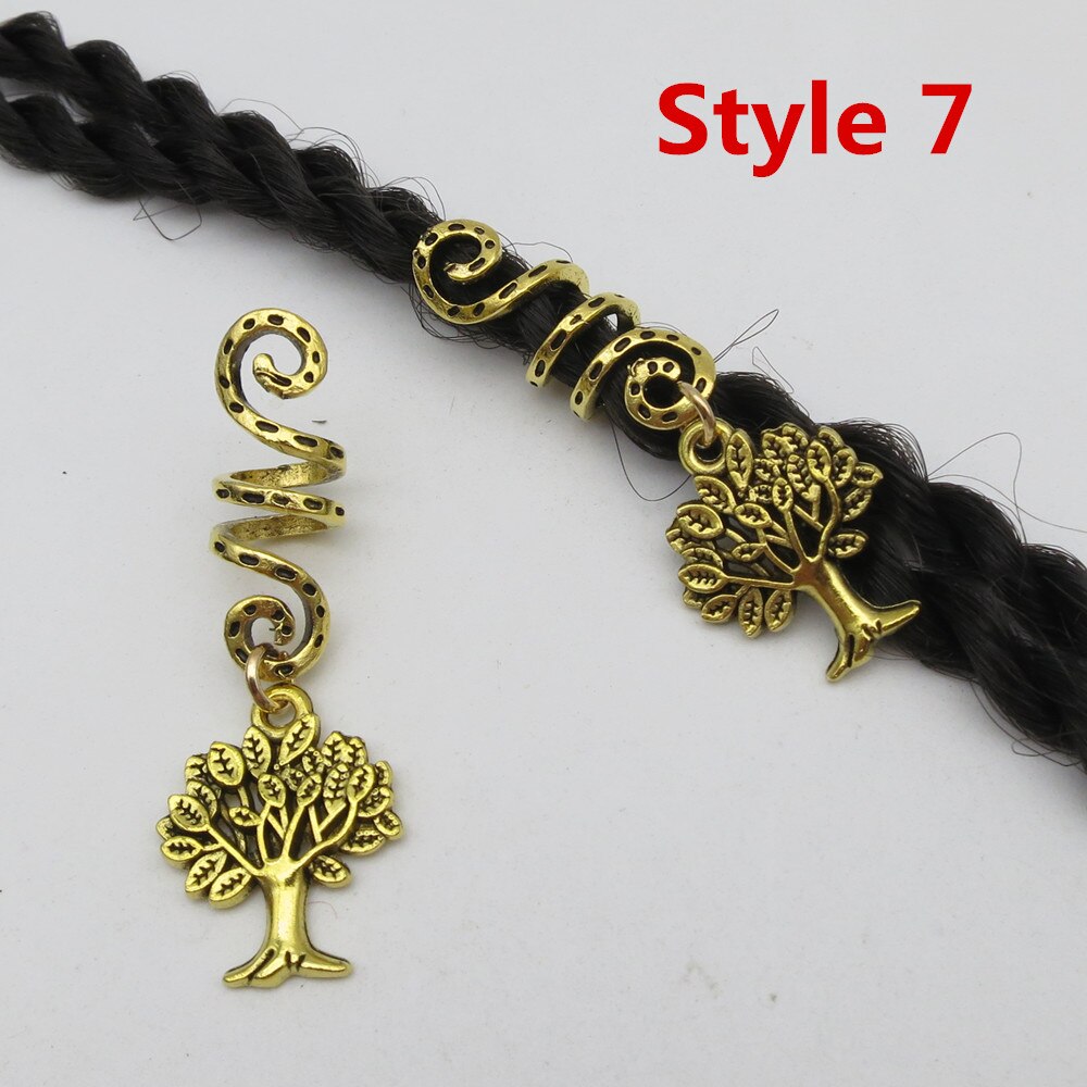 Breloques tressées dorées en spirale Viking, différentes breloques pour cheveux, redoute barbe, redoulock perles, clips, anneaux, accessoires pour cheveux, 2 pièces/paquet: 2pcs Style 7