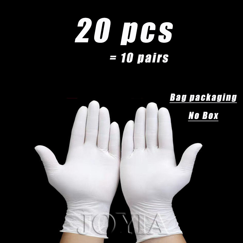 Guantes desechables de nitrilo de vinilo para hombre, manoplas protectoras de manos desechables de color blanco, sin polvo, tamaño pequeño, mediano, grande, S, M, L, 20 unidades, 100: 20 pcs / M