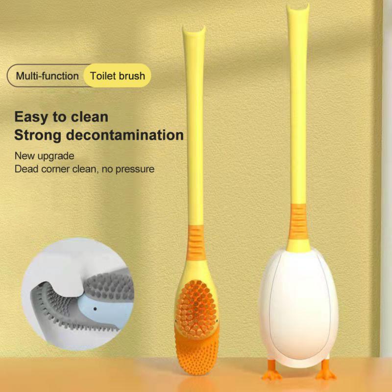Toilet Brush Water Leak Proof With Base Duck Shape Silicone Soft Bristles Brush With Holder Toilet Bathroom Accessories