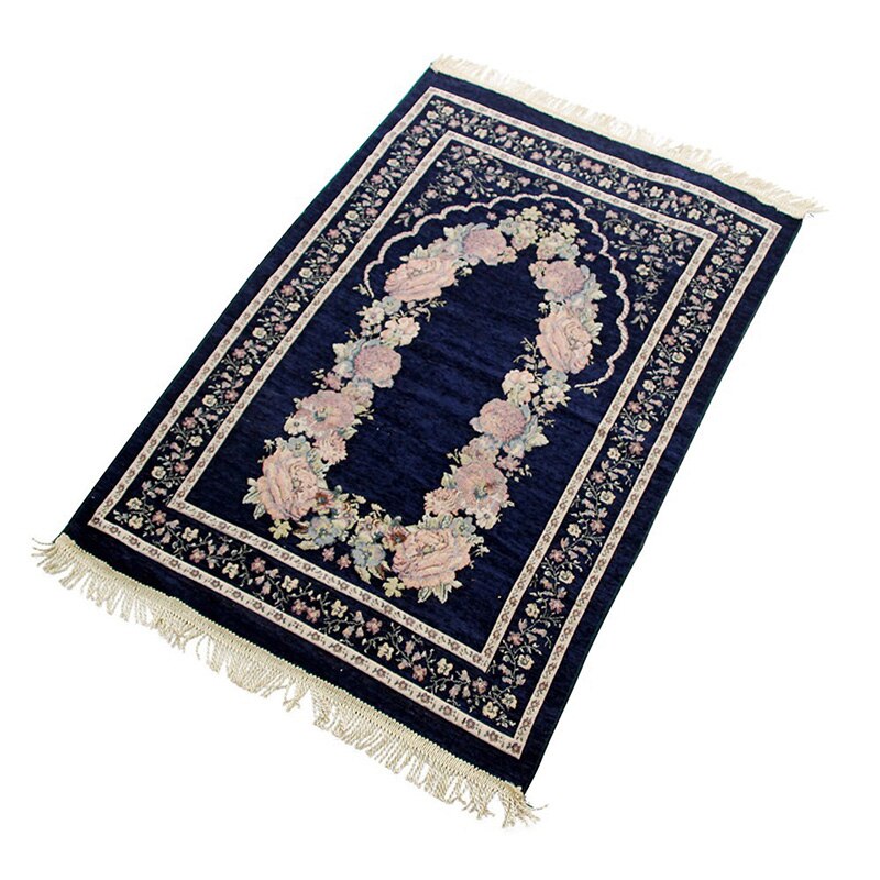 Ramadan Quran Islamic Muslim Prayer Rug Carpet Mat Tassel Tablecloth Cover Yoga Mat MDJ998: Dark Blue