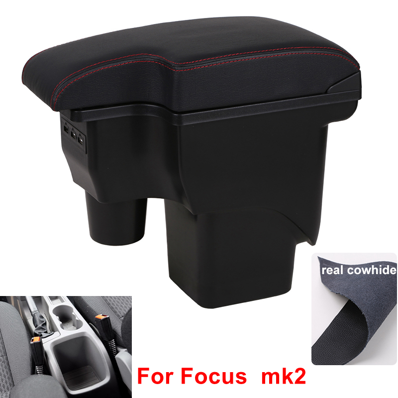 Reposabrazos para Ford Focus Mk2, compartimento central de almacenamiento, accesorios de decoración de estilo de coche, doble capa, gran espacio: B1 Real Corium