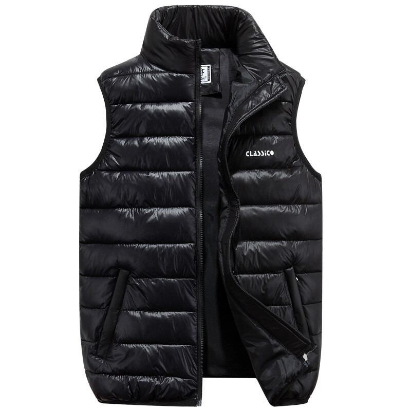 Vesten Mannen Mouwloze Uitloper Jassen Winter Casual Slim Solid Katoen Gevoerde Vest Dikker Warme Jassen 4 Kleuren 6XL: M / Black