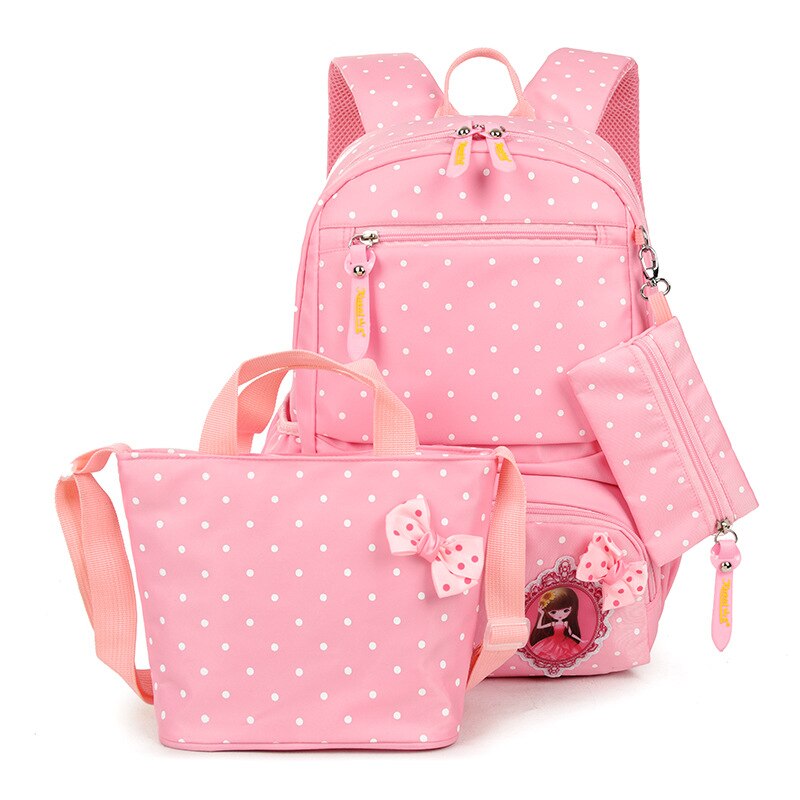 3 Stks/set Nylon Waterdichte Schooltassen Primaire Student School Rugzakken Punt Childrens Schoudertas Meisje Licht Rugzak Mochila: Pink