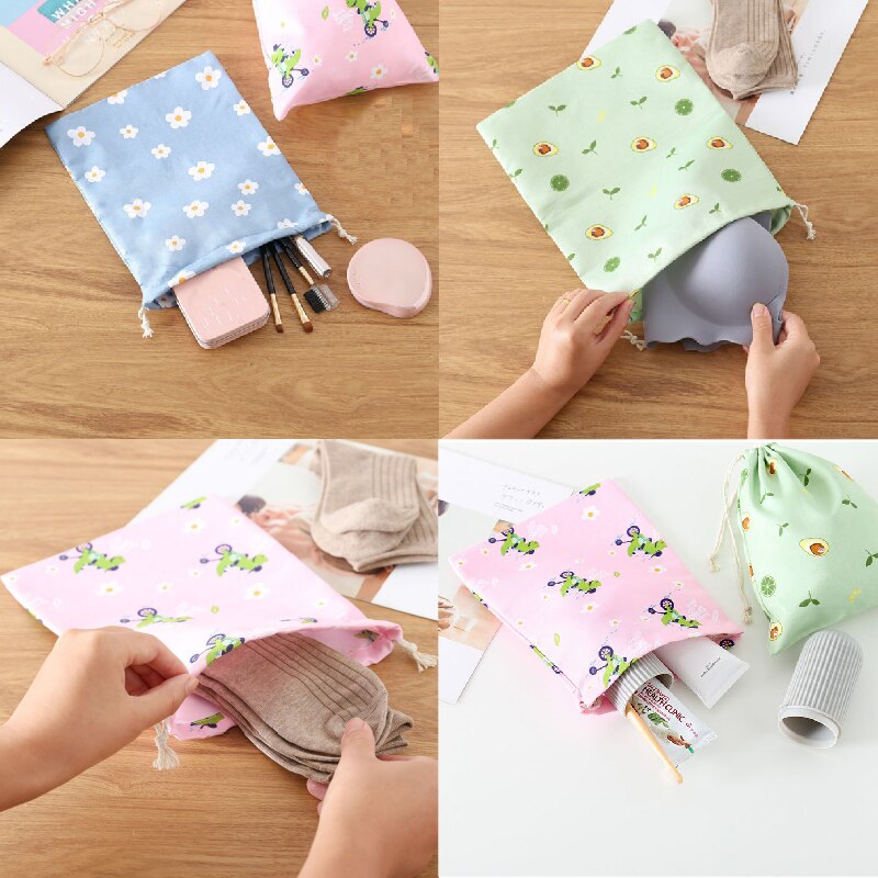 1PC Casual Women Cotton Drawstring Shopping Bag Eco Reusable Folding Grocery Bag Cloth Underwear Pouch Case Travel Xmas Bag