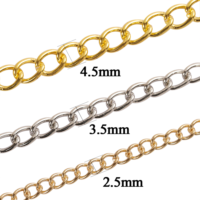Cadena plana en forma de O de 2 metros, cadena de Metal fina extendida de 2,5/3,5/4,5mm, collar DIY, cadena para el cuerpo, accesorios de cadena para hacer joyas