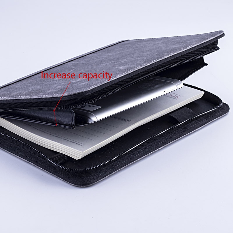 Retro Faux Leather A5 Padfolio with Calculator Binder Zipper Business Notebook File Organizer Folder Manager Briefcase Note Book
