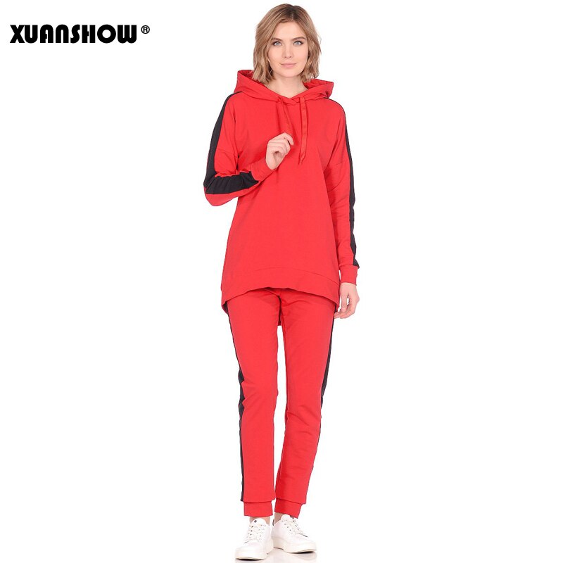 XUANSHOW Autumn Winter Female 2 Piece Set Tracksuit For Women Long Sleeve Long Hoodies+Pants Two Piece Set Outfit Women Suit