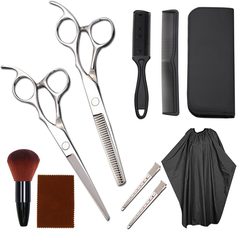 Costway 440 Steel 6 Inch Black Hair Scissors Set Cutting Barber Salon Haircut Thinning Shears Hairdressing Scissors: silvery suit3