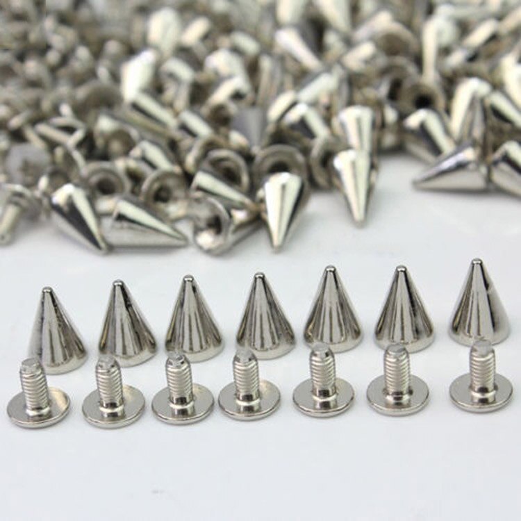 100X10 Mm Black & Silver Spots Cone Schroef Metal Studs Leathercraft Tassen Armband Kleding Nailhead Rivet Bullet Spikes: Default Title