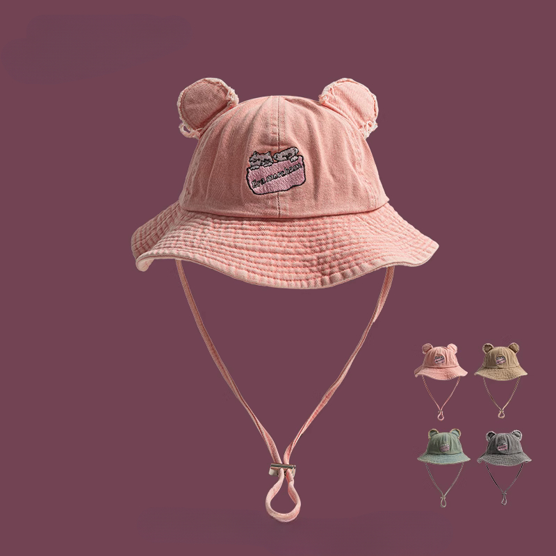 schattige beer oren geborduurde emmer hoed dames lente en zomer outdoor zonnescherm vetersluiting koepel vrije tijd zonnepet
