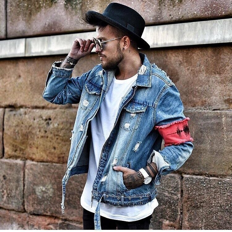 Zipper Destroyed Jeans Flight Jacket Men Ripped Denim Jackets Hip Hop Overcoats