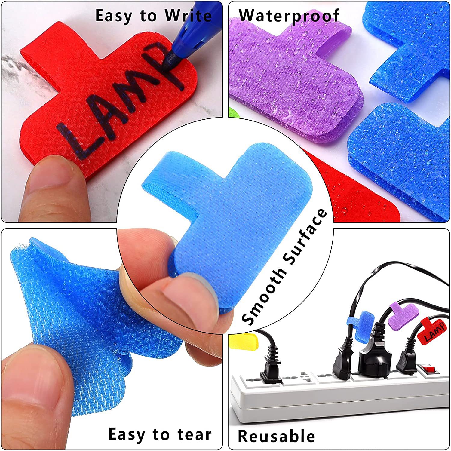 Self Adhesive Cable Labels Reusable Writable Cord Label Tags Cable Management Wire Organizer for Home Wires Handwriting Tags