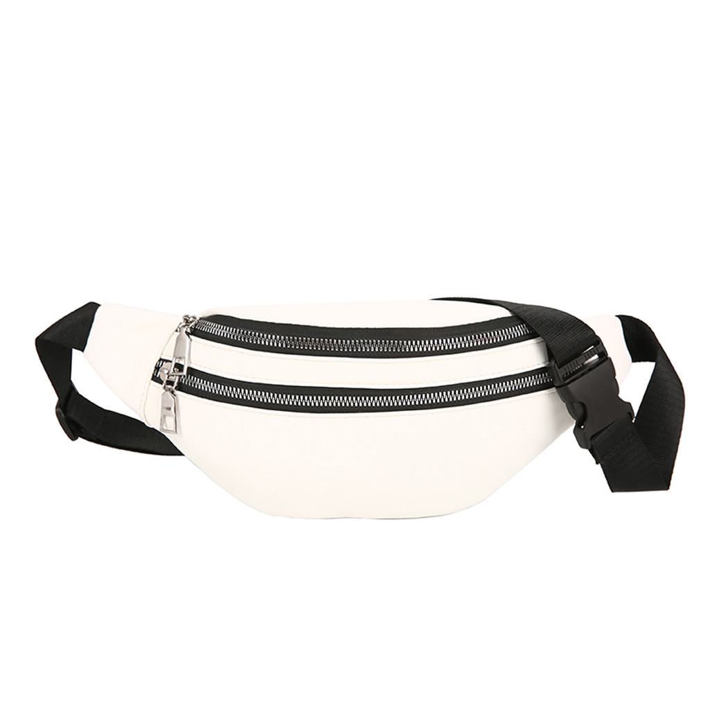 Taille Tas Vrouwen Canvas Leisure Panelled borst tassen Voor Meisjes Brief Bum Bag Packs Borst Crossbody tas riem: WHITE