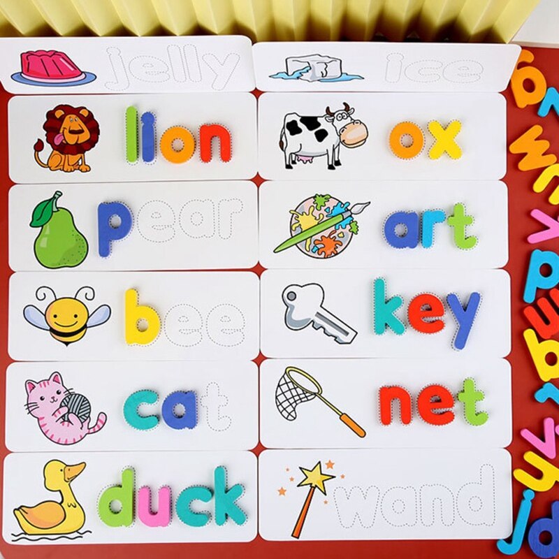 Tre stavelære leker abc alfabetet flash-kort pedagogisk matchende form bokstav spill leker for barn