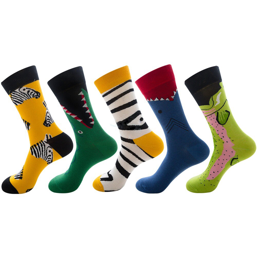 1 pair men socks combed cotton bright colored funny socks men's calf crew socks for business causal dress wedding