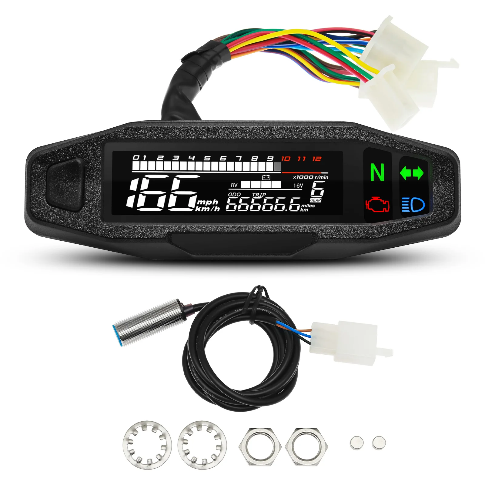 Instrumento medidores digitales universales, velocímetro de Moto, tacómetro Digital, odómetro, Sensor de instrumento, medidor de velocidad, tacómetro: Oro