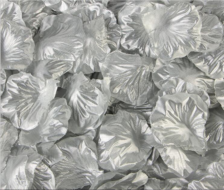 Pétalos de rosa de seda, 9 colores, decoración de de cumpleaños, boda, confeti, 500 unidades: Silver