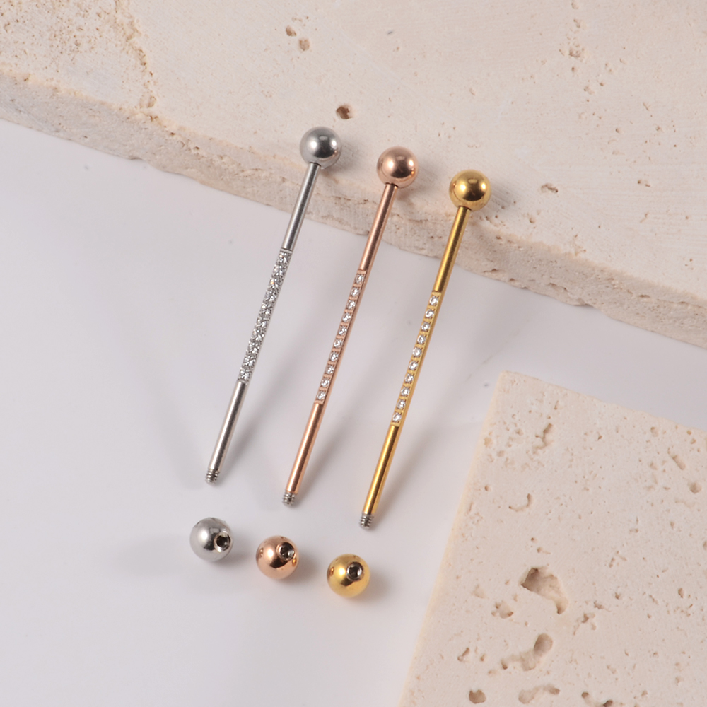 1 pieza de barra Industrial de acero inoxidable, puente largo, Micro inserción, pendiente de circón, joyería transversal para Piercing en la oreja para mujer, 16G