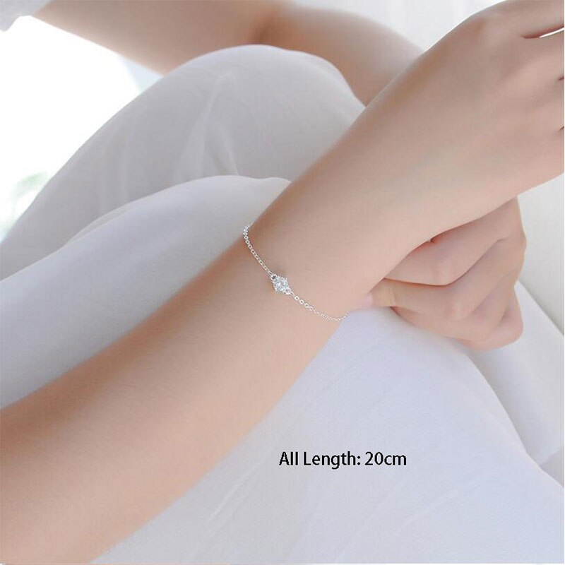 Anenjery Eenvoudige Zilveren Kleur Enkelbandje Armband Voor Vrouwen Super Glanzend Zirkoon Chian Armband Sieraden S-B133