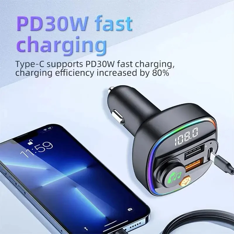 El mejor transmisor FM Bluetooth 5,3, modulador de Radio auxiliar manos libres para coche, reproductor MP3 con adaptador de carga rápida, accesorios para automóvil,