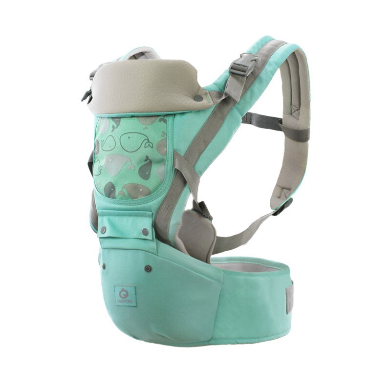 Bolso de bebé de canguro con eslinga, cadera, portador de niños, ergonómico, con capucha frontal y trasera para bebé, portabebés, portador multifunción Hipseat: Green