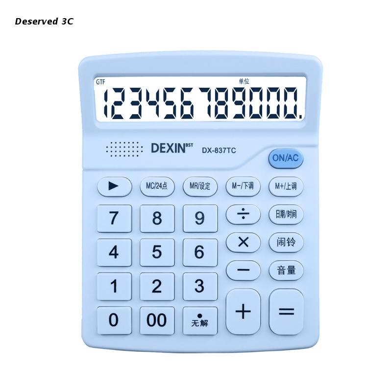 LCD Display Screen Desktop Calculator with Battery + Solar Power for Home Office: Blue