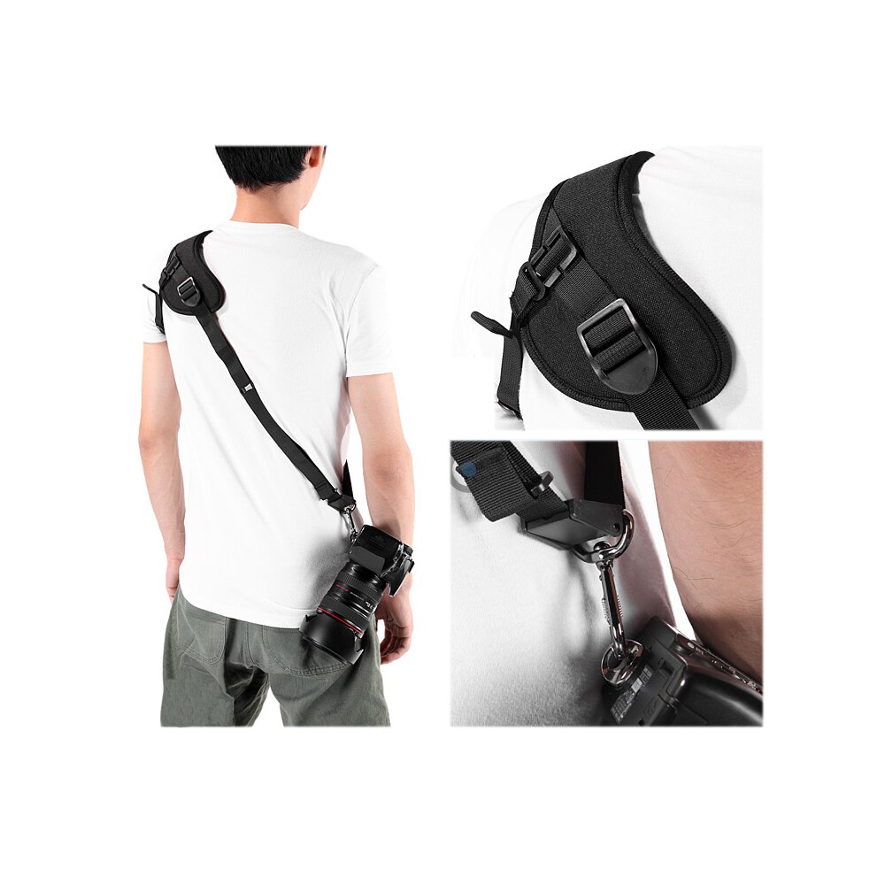 EACHSHOT Focus F-1 Anti-Slip Quick Rapid Shoulder Sling Belt Neck Strap for Camera Dslr Black +Anti-lost Camera Lens Cap Holder
