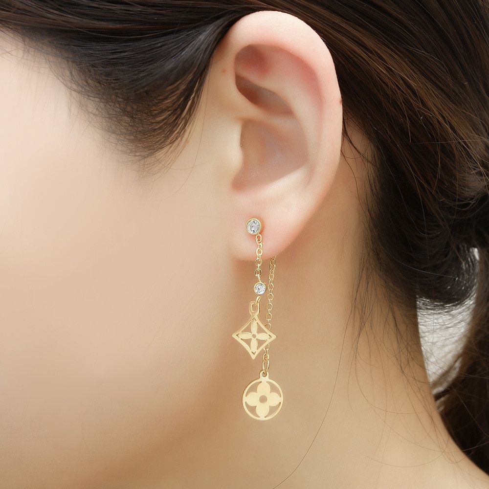 Bonito duplo flor brincos de gota para as mulheres de aço inoxidável pendientes cz brincos 2020 aretes collier feminino presente de casamento