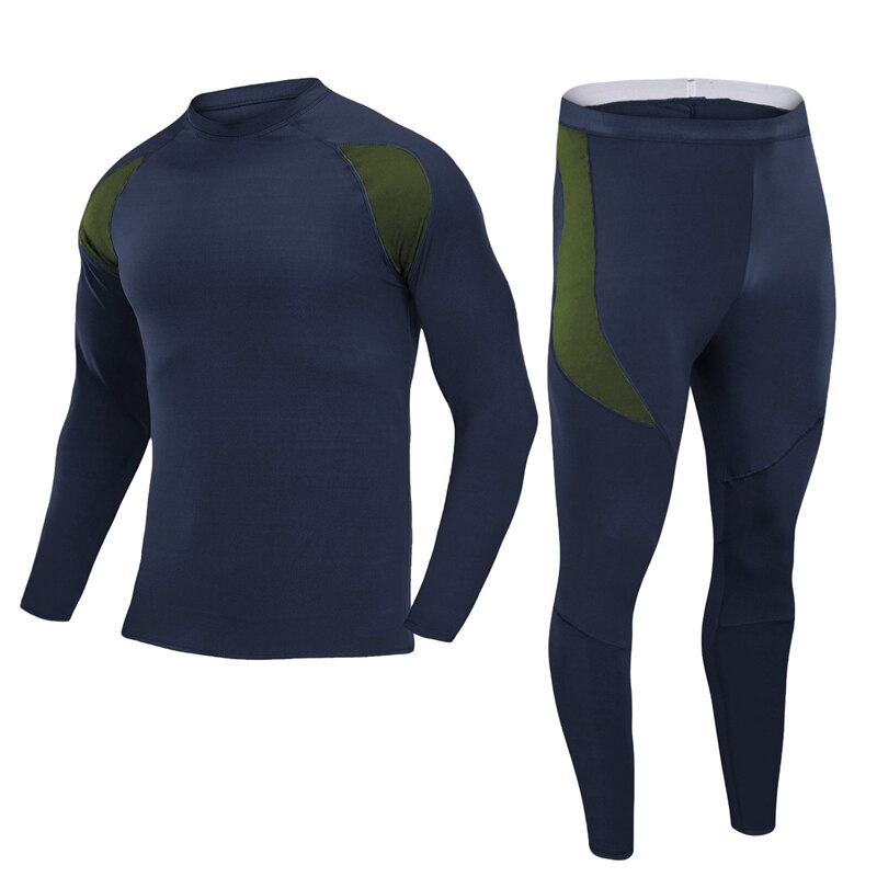 Baselag vinter cykel undertøj sæt kompression fleece stretch tights lange johns quick dry sportstøj fitness undertøj: Flåde / M