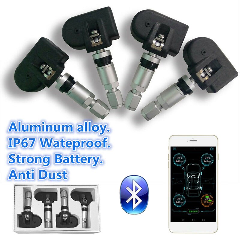 TPMS Bluetooth Low Energy for iOS / Android App Display Tire Pressure Monitor System 4 Internal Sensors