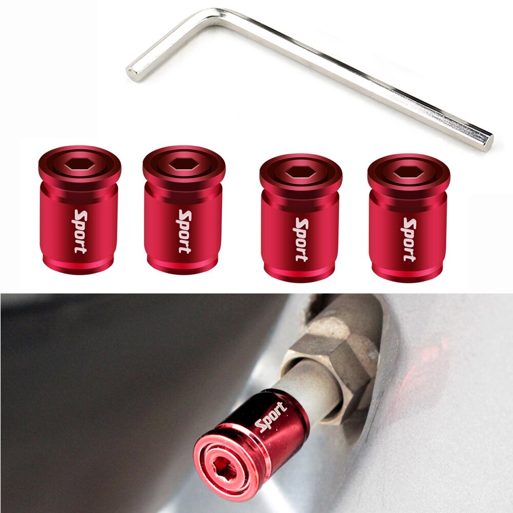 Bouchons de Valve d'air Anti-vol, capuchon de tige de Valve d'air de pneu de voiture, couvercle de capuchon de pression pour voitures SUV vélo alliage de Zinc scintillant coloré 4 pièces: Type A- Red